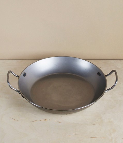 Two handled steel frying pan,  32cm