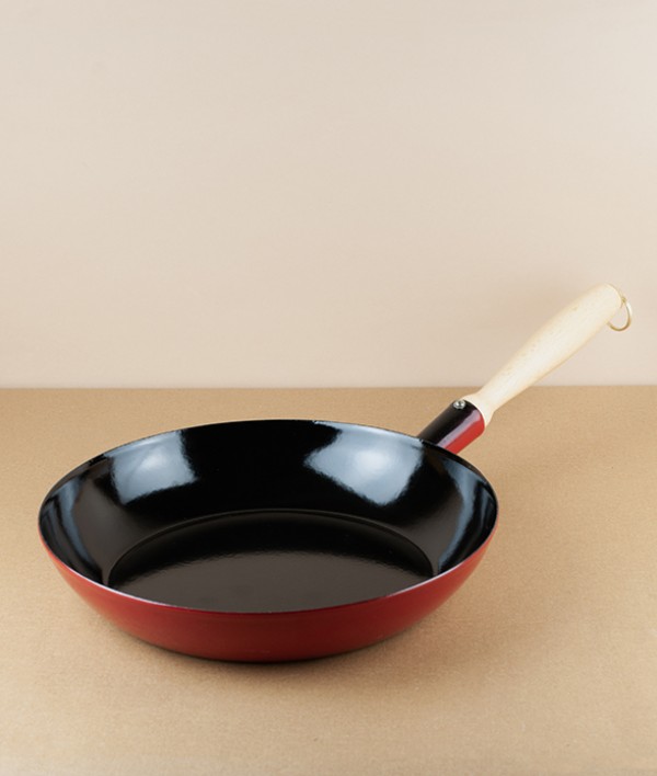 Austrian Enamel Frying Pan, Wooden Handle