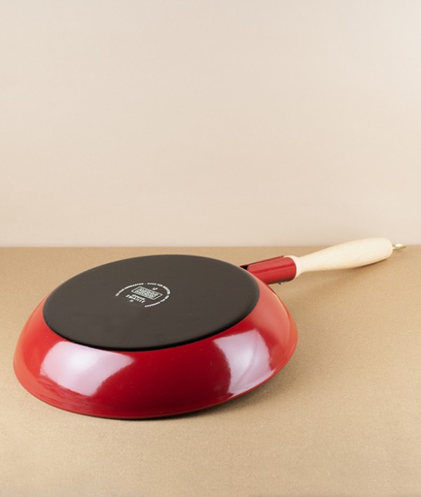 Austrian Enamel Frying Pan, Wooden Handle