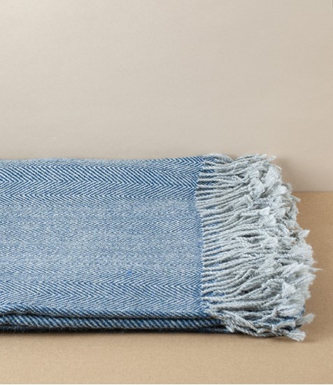 Espina de Pescado Alpaca Throw, Blue & Grey