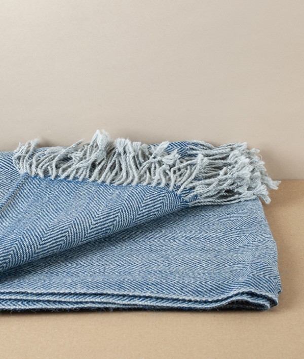 Espina de Pescado Alpaca Throw, Blue & Grey