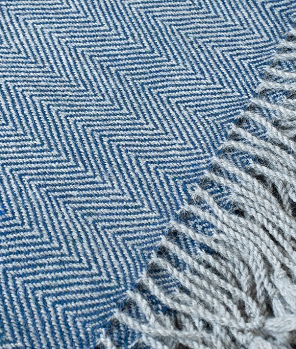 Espina de Pescado Alpaca Throw, Blue & Grey
