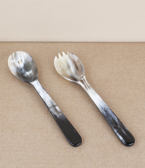 Hand Made Ox-Horn Salad Servers, Small