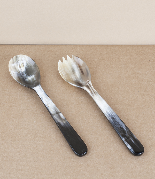 Hand Made Ox-Horn Salad Servers, Small