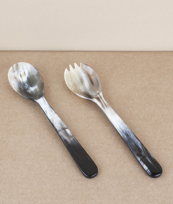 Hand Made Ox-Horn Salad Servers, Small
