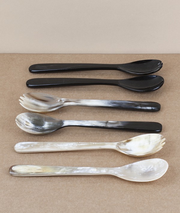 Hand Made Ox-Horn Salad Servers, Small