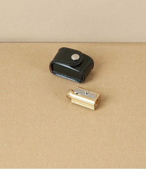 Adjustable Brass Pencil Sharpener with Leather Case