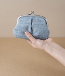 Aizu cotton coin purse, Japan, Dusty blue