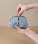 Aizu cotton coin purse, Japan, Dusty blue
