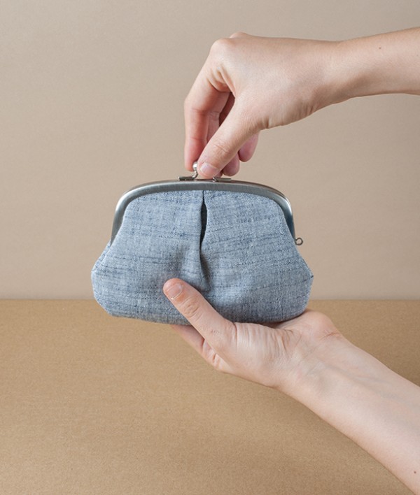 Aizu cotton coin purse, Japan, Dusty blue