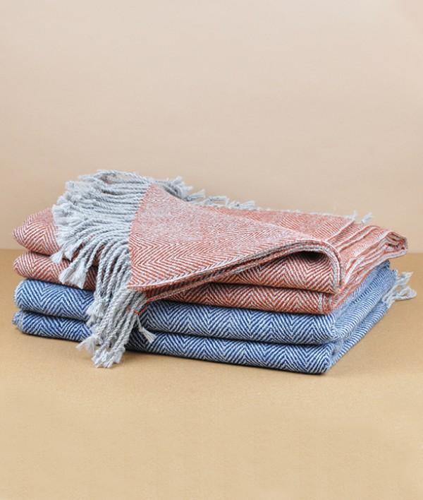 Espina de Pescado Alpaca Throw, Blue & Grey