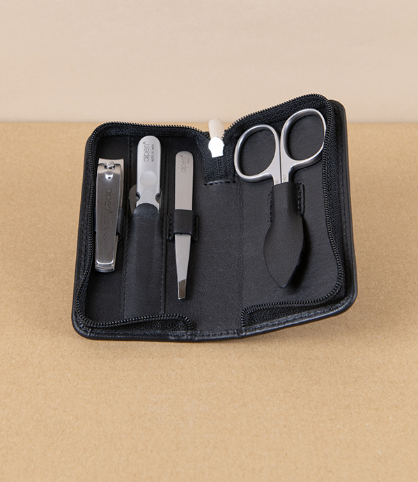 Alpen Four-Piece Manicure Set in Zippered Leather Pouch