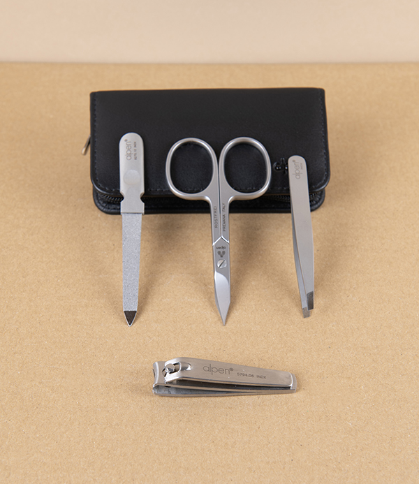 Alpen Four-Piece Manicure Set in Zippered Leather Pouch