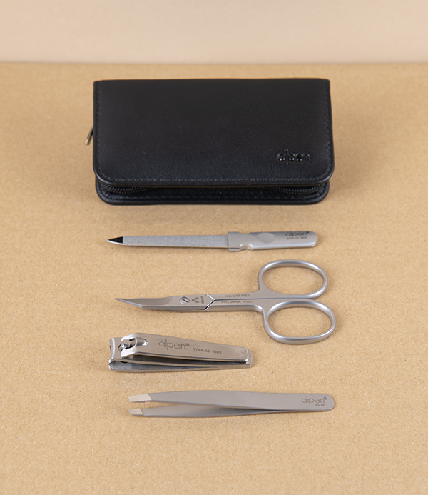 Alpen Four-Piece Manicure Set in Zippered Leather Pouch