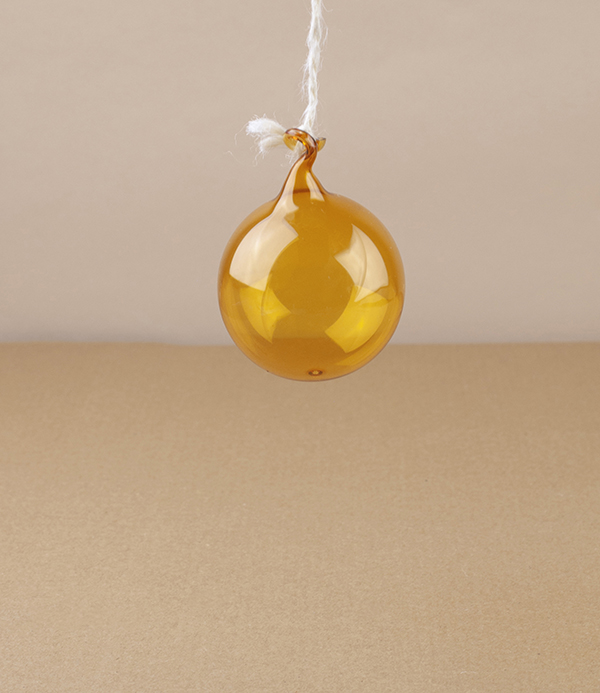Mouth-Blown Glass Bauble with Hanging Loop, Amber, 5cm