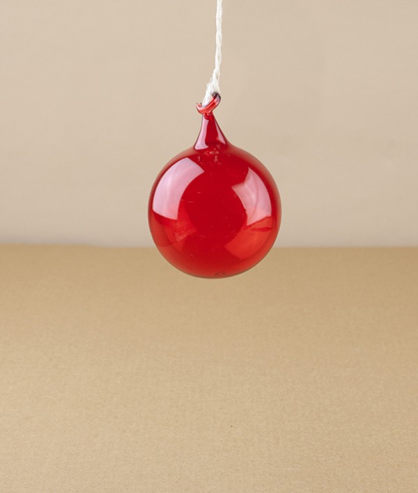Mouth-Blown Glass Bauble with Hanging Loop, Ruby, 5cm