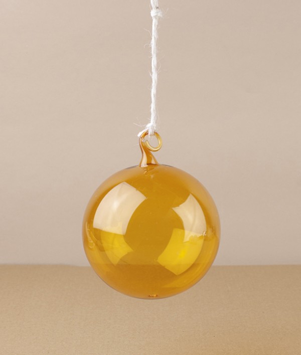Mouth-Blown Glass Bauble with Hanging Loop, Amber, 8cm
