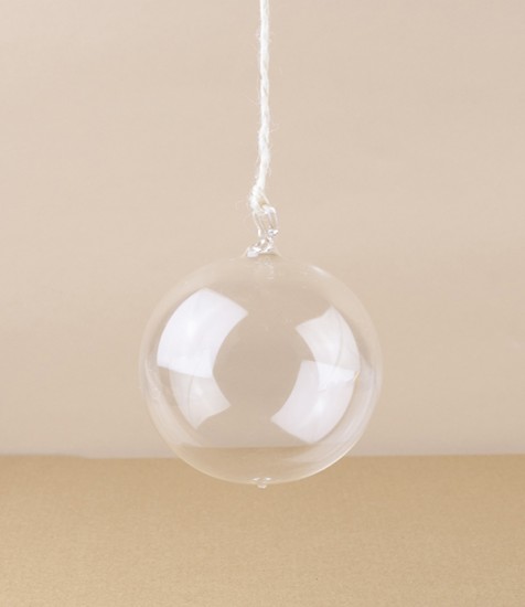 Mouth-Blown Glass Baubles with Hanging Loop, Clear, 8cm, Set of 3
