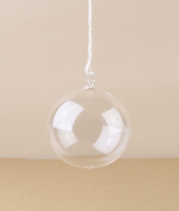 Mouth-Blown Glass Baubles with Hanging Loop, Clear, 8cm, Set of 3