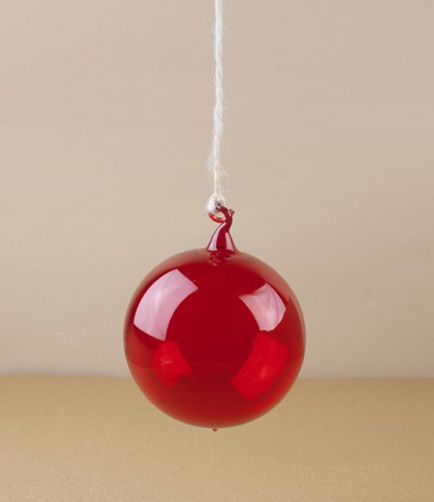 Mouth-Blown Glass Bauble with Hanging Loop, Ruby, 8cm
