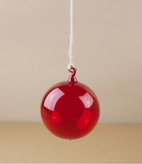 Mouth-Blown Glass Bauble with Hanging Loop, Ruby, 8cm