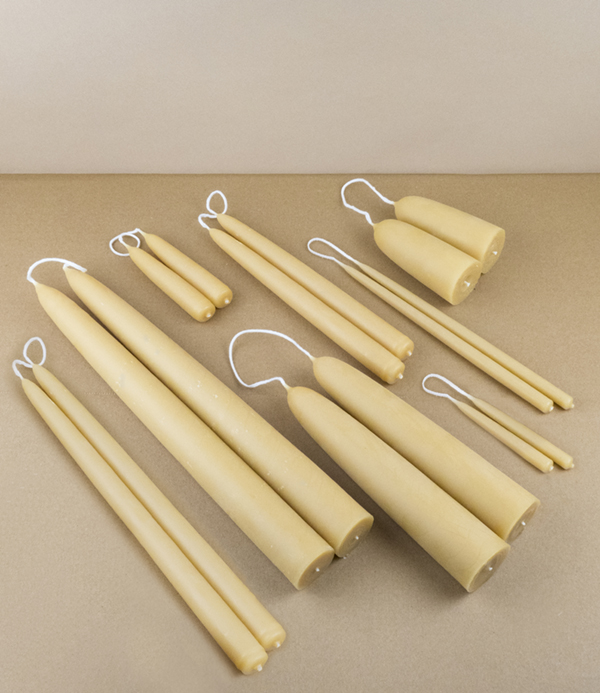 Hand-dipped UK beeswax long dinner candles