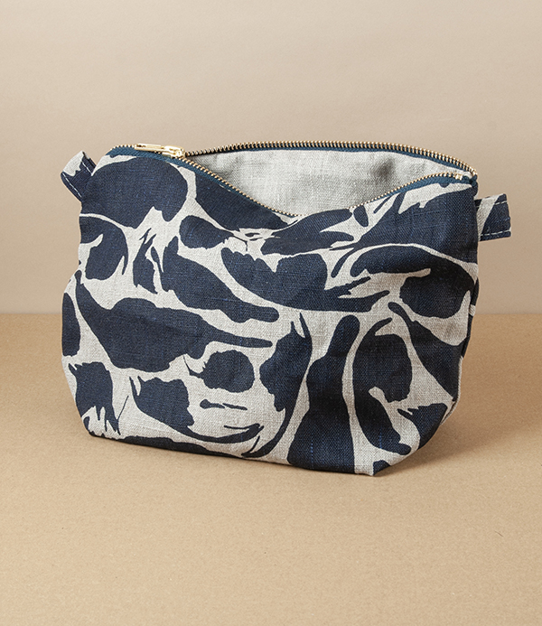 European Linen Wash Bag, Navy, Large