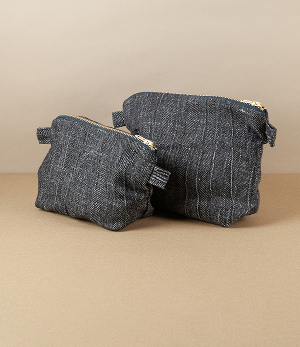 European Linen Wash Bag, Herringbone, Large