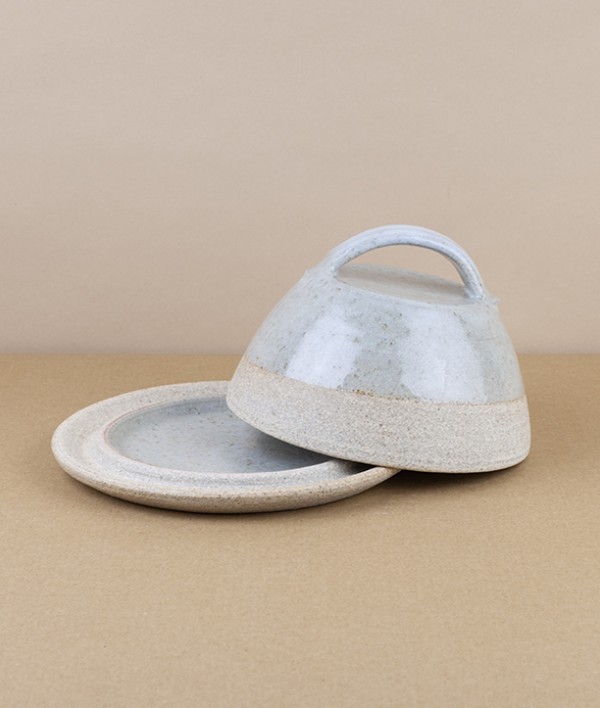 Joseph Bull Stoneware Butter Dish, Ash Glaze