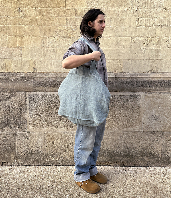 French Linen Over-Sized Woven Carry-All, Vert de Gris