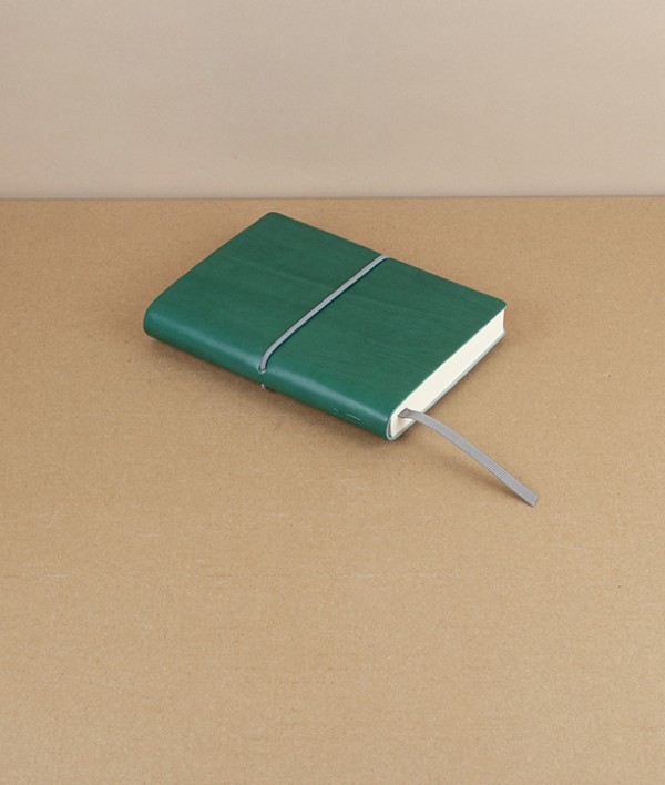Italian Pocket Notebook with Elastic, Lined, Green
