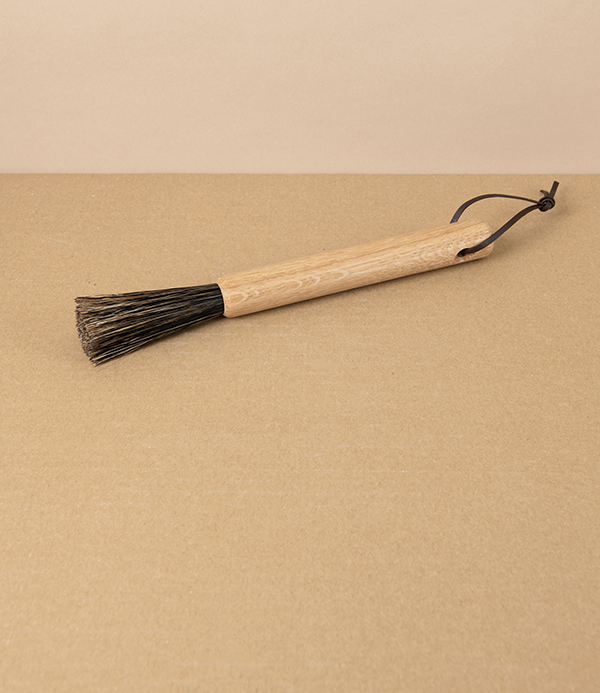 Brush for Small Spaces & Coffee Grinders, Oiled Oak & Horsehair with Loop