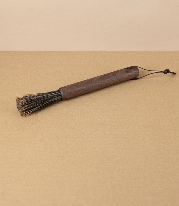 Brush for Small Spaces & Coffee Grinders, Oiled Walnut & Horsehair with Loop