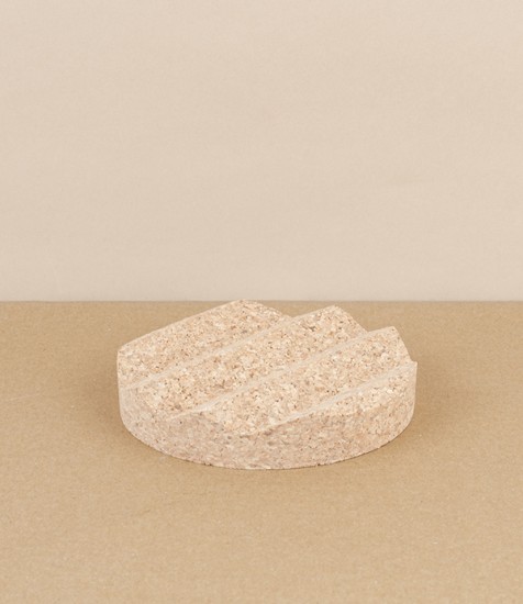 Circular cork soap dish with ridges