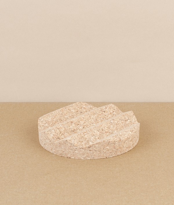 Circular cork soap dish with ridges