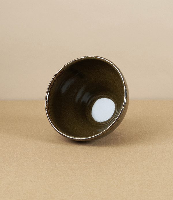 Japanese Ceramic Small Bowl or Drinking Cup, Olive