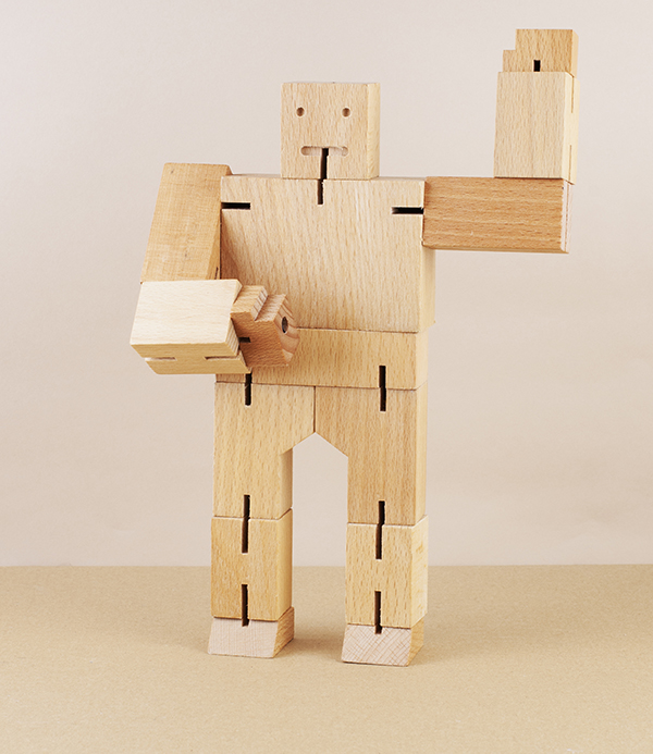 Cubebot wooden toy robot, large