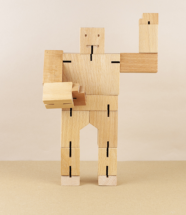 Cubebot wooden toy robot, large