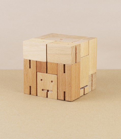 Cubebot wooden toy robot, large