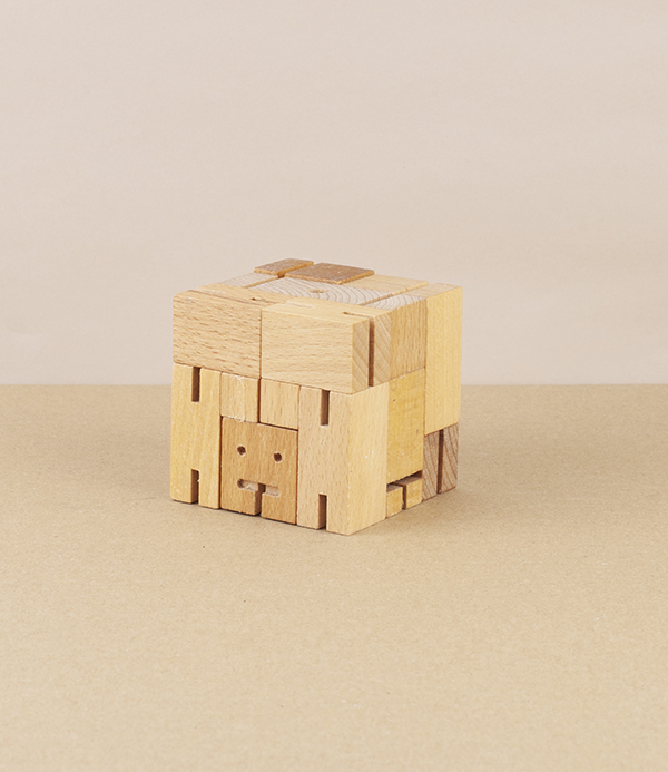 Cubebot wooden toy robot, small