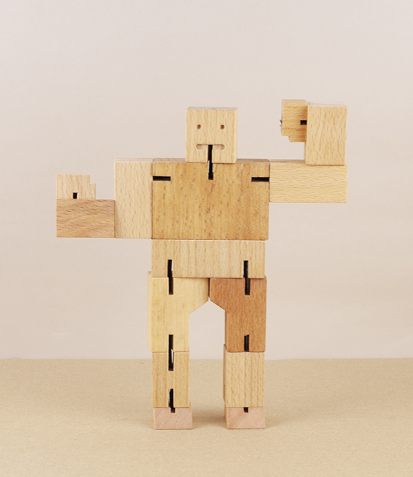 Cubebot wooden toy robot, small