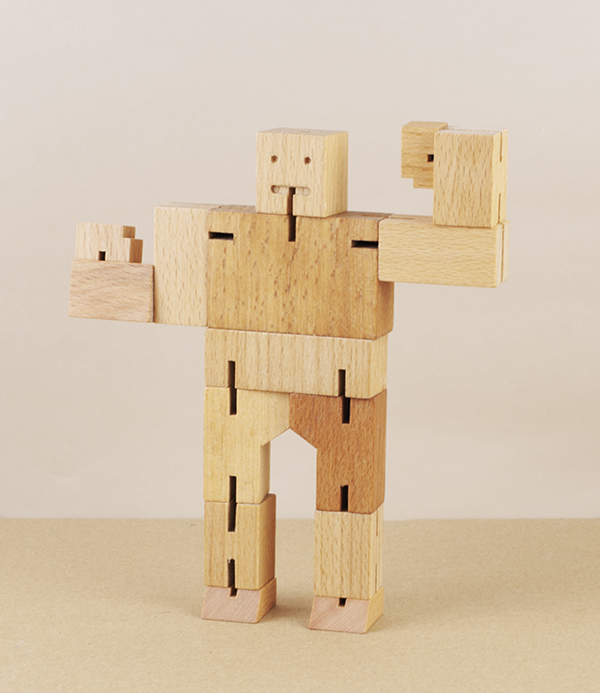 Cubebot wooden toy robot, small