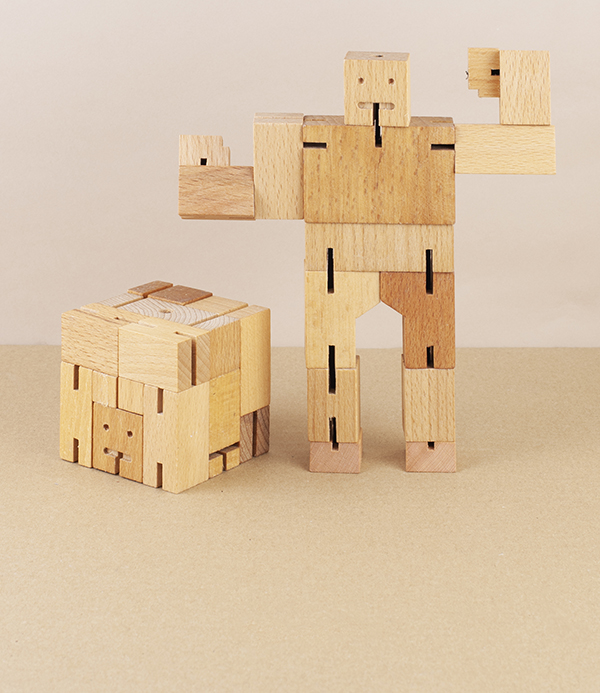 Cubebot wooden toy robot, small