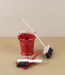 Doll's broom set in wooden case
