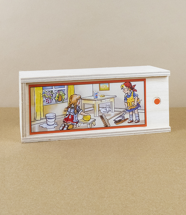 Doll's broom set in wooden case