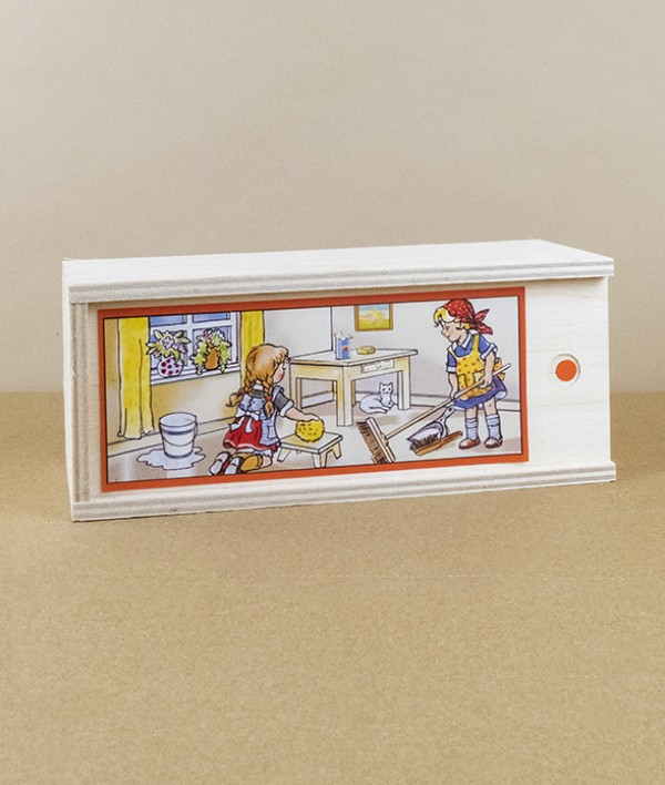 Doll's broom set in wooden case