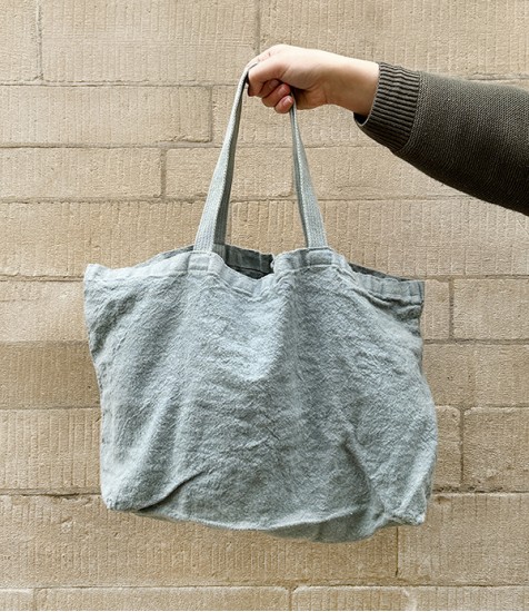 French Linen Woven Large Tote, Vert de Gris