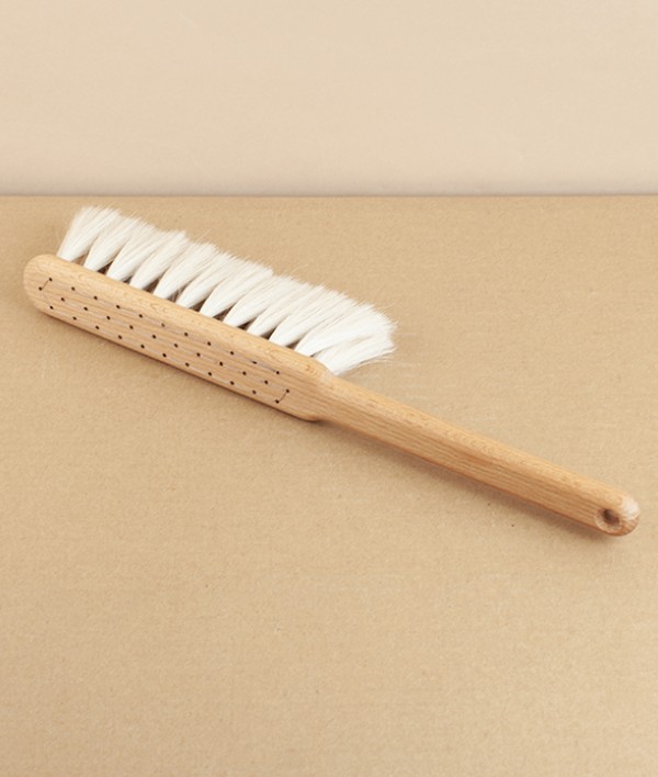 Dust brush, beech and goat hair, stitched, white
