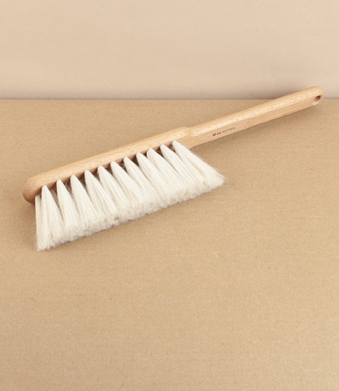 Dust brush, beech and goat hair, stitched, white