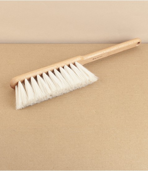 Dust brush, beech and goat hair, stitched, white